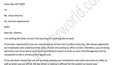 Warning Letter To Employee For Attendance Database Letter Template Collection