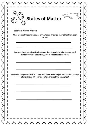 States of Matter Worksheet | Teaching Resources