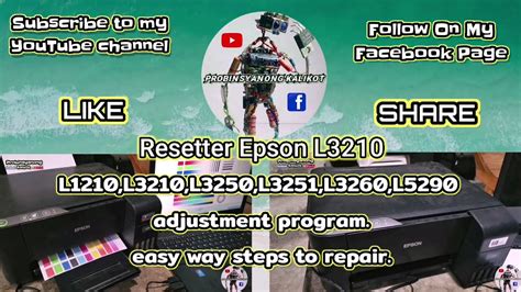 Resetter Epson L1210l3210l3250l3251l3260l5290 Adjustment Program Easy Way Steps To Repair