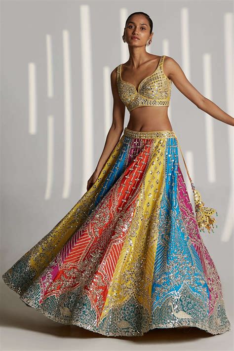 Buy Angad Singh Multi Color Raw Silk Embroidered Lehenga Set Online