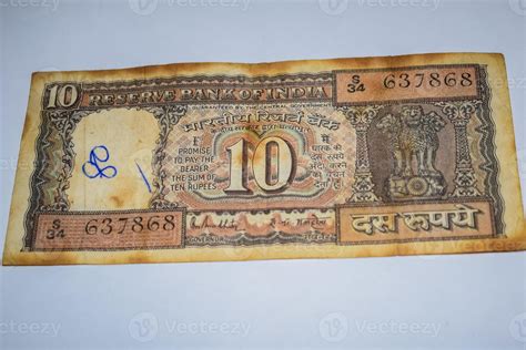 Rare Old Indian Ten rupee currency note on white background, Government of India ten rupee old ...