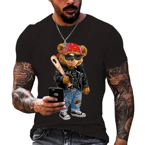 Funny 3d Teddy Bear Printing Men S T Shirt Casual O Neck Short Sleeve