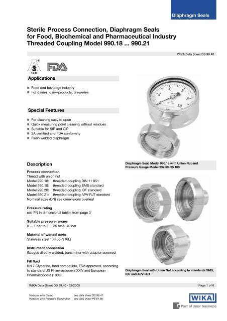 Sterile Process Connection Diaphragm Seals For Technomad