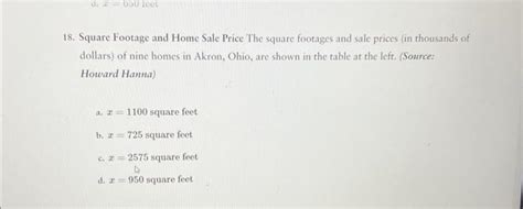 Solved 18. Square Footage and Home Sale Price The square | Chegg.com