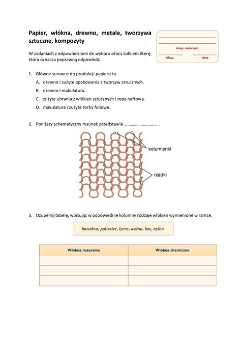 Technika Kl Dzial Sprawdzian Z Ro Nych Tworzyw Papier W Kna