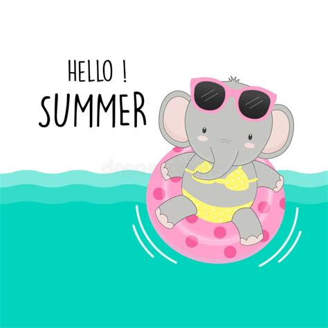 Hello Summer Cute Pig Were Bikini And Swim Ring Cartoon Stock Vector