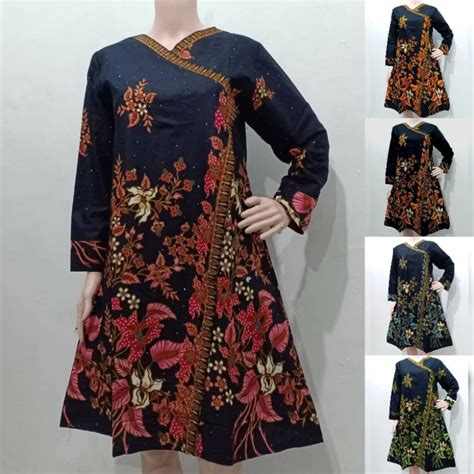 Jual New Model Dress Batik Wanita Modern Model Terbaru Elegan Warna