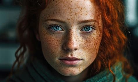 Premium AI Image | Beautiful red haired irish girl with blu eyes red ...