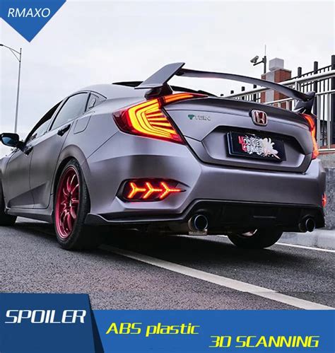 For 16 Civic Type R Civic Spoiler Abs Material Car Rear Wing Primer Color Rear Spoiler For Honda