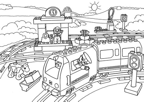 Lego train station coloring page for kids, printable free. Lego Duplo | Train coloring pages ...