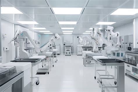 Cleanroom With Robotic Arms And Interchangeable Tools Performing