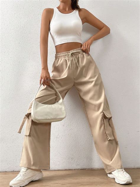 Shein Ezwear Pantalon Cargo Poche Rabat Cordon Mode En Ligne