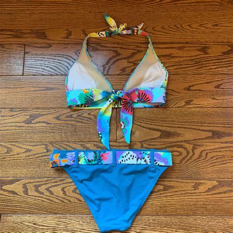 Victorias Secret Swim Halter Belted Bikini Set Floral Gem