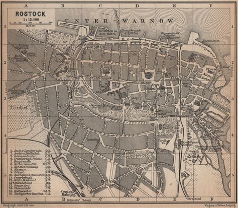 ROSTOCK Antique Town City Stadtplan Mecklenburg Vorpommern Karte 1900