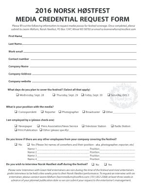 Fillable Online 2016 Norsk Hstfest Media Credential Request Form Fax