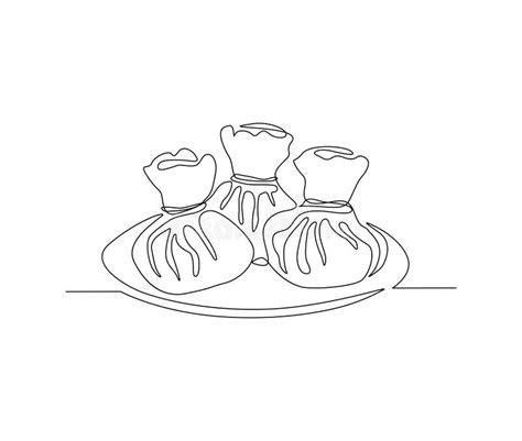 Continuous One Line Drawing Of Dim Sum Or Shumay Dimsum Or Shumai