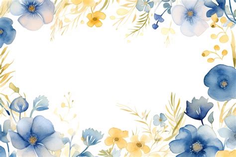 Premium AI Image | a floral border with blue and yellow flowers