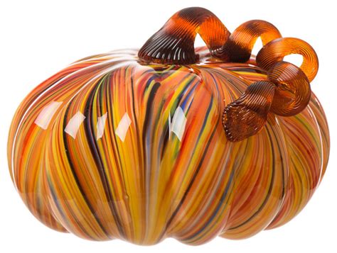 Large Glass Pumpkin Harvest Traditional Holiday Accents And Figurines By Glitzhome Houzz