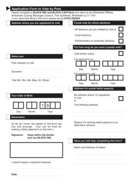 Fillable Online Wrexham Gov Application Form To Vote By Post Wrexham