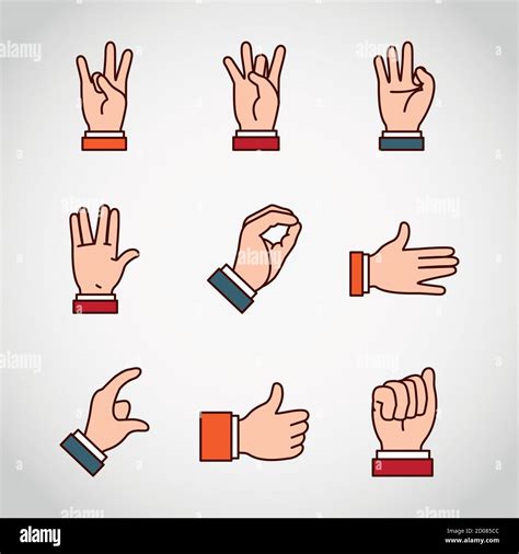 Hands Sign Language And Expressions Icon Set Over White Background