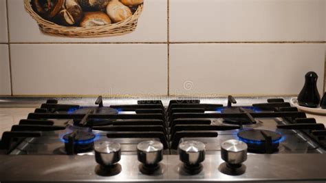 A Blue Fire Is Burning On Gas Stove Gas At Home Stock Image Image Of