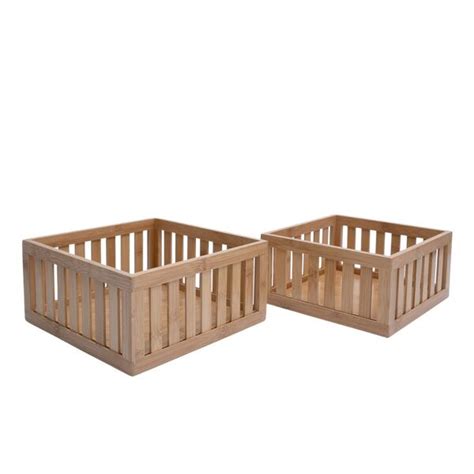 Kit 2 Cestos Organizadores Ripados De Bambu De 24cm E 27cm Oikos