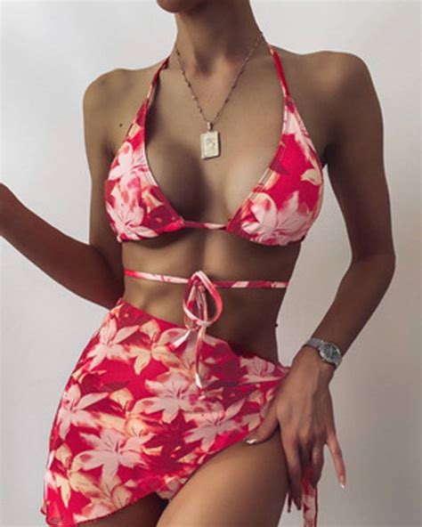 Three Pieces Tie Dye Bikini Set Push Up Doll Up Boutique