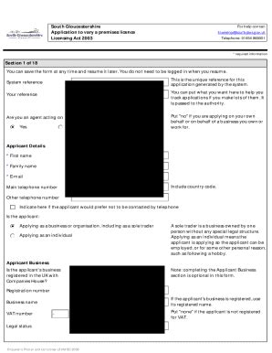 Fillable Online Application To Vary A Premises Licence From South