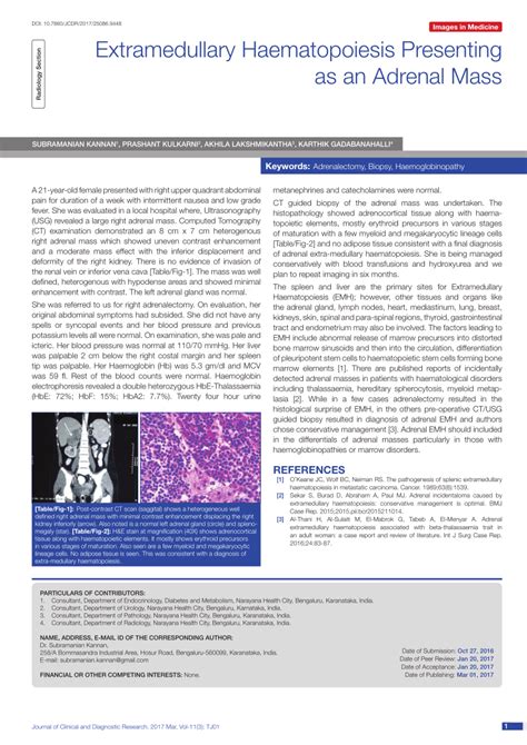 PDF Extramedullary Haematopoiesis Presenting As An Adrenal Mass