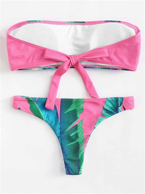 Tropical Print Bandeau Bikini Set SheIn Sheinside