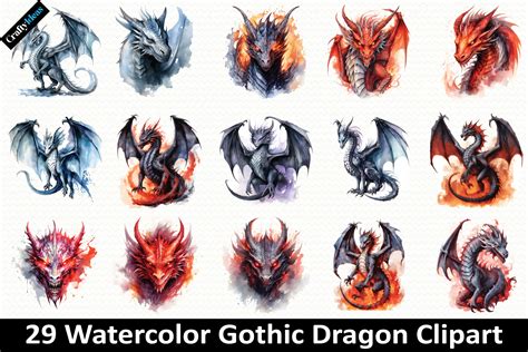 Watercolor Gothic Dragon Clipart Graphic by CraftyIdeas · Creative Fabrica