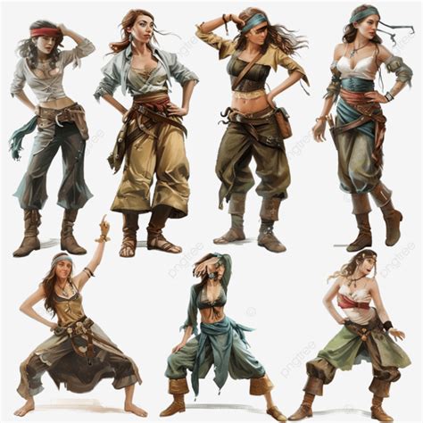 Female Pirate In Different Poses Female Pirate Character Png