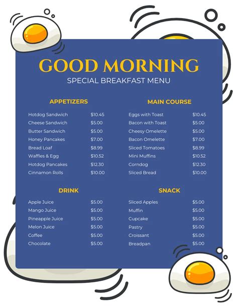 White And Blue Minimalist Illustration Breakfast Menu Venngage