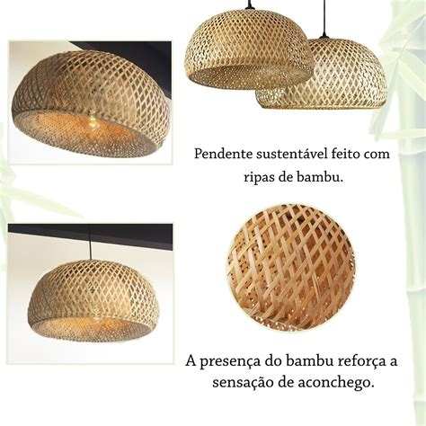 Pendente Bambu Fibra Natural Artesanal Cm Palha Nat Madeiramadeira