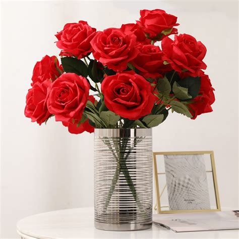 Wzzjkit 10 Rose Bouquet Artificial Fake Flowers Plant, Look Real Silk