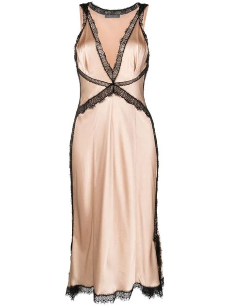 Alberta Ferretti Lace Panel Satin Slip On Dress Farfetch In