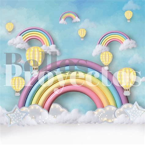 Hot Air Balloon Rainbow Digital Backdrop Etsy