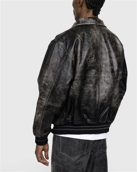 Guess Usa Distressed Leather Letterman Jacket Black Highsnobiety Shop