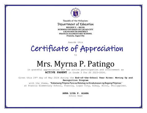 Certificate Of Appreciation For Parents 8