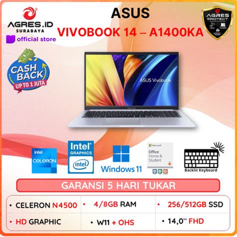 Promo Asus Vivobook 14 A1400KA N4500 8gb 512gb W11 OHS 14 0FHD BLIT