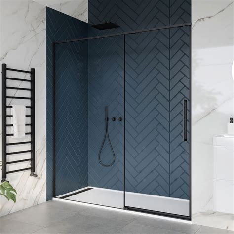 Dawn Asteria Black Mm Slim Sliding Door Recess Left Hand Bathroom