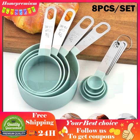 8PCS Stainless Steel Measuring Cups Kitchen Measuring Cup and Spoon Set Baking Tools Measuring ...