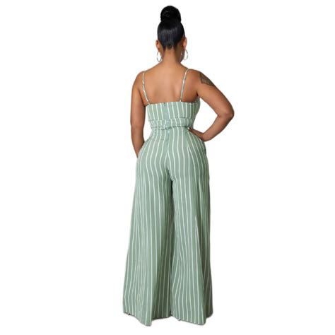 Sexy Backless Striped Wide Legs Jumpsuits Stylegoing