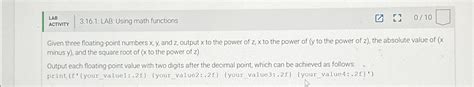 Solved Lab Lab Using Math Functionsgiven Three Chegg