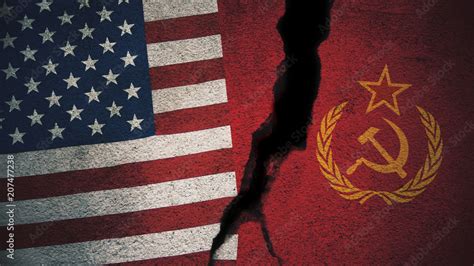 United States Vs Soviet Union Flags On Cracked Wall Stock Illustration