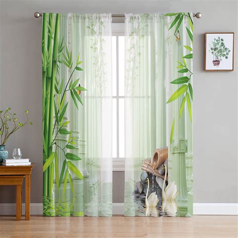 bamboo swan pillar water surface st curtains tulle  living room