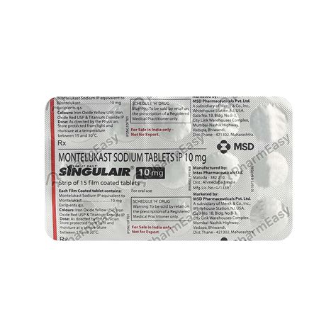 Buy Singulair 10 Mg Tablet 15 Online At Flat 18 Off Pharmeasy