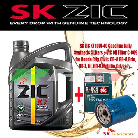 SK ZIC X7 10W 40 Gasoline Fully Synthetic 4 Liters Vic Oil Filter C