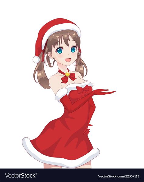 Anime Manga Girl Dressed In Santa Claus Costume Vector Image