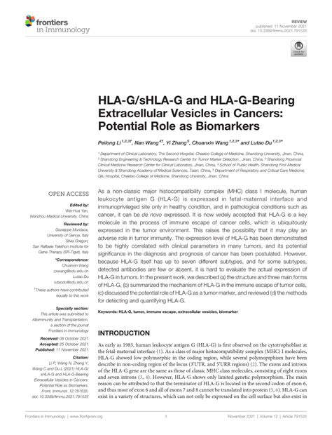 Pdf Hla Gshla G And Hla G Bearing Extracellular Vesicles In Cancers